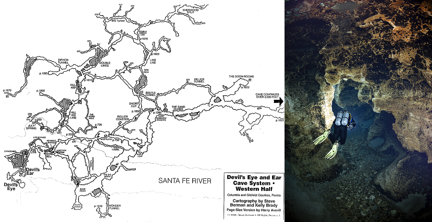 Map showing the cave system of Devil’s Eye and Ear at Ginnie Springs
