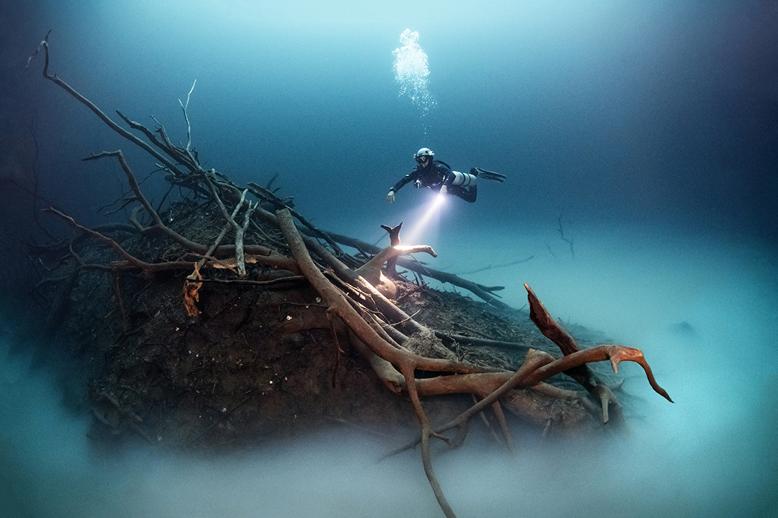 Diver in Cenote Angelita