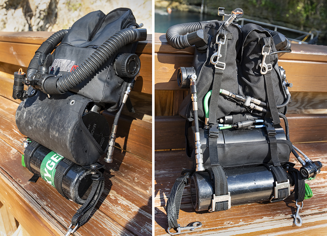 Dive Rite O2PTIMA CM Rebreather used on my try dive in Blue Springs with the standard configuration with a 2 Ltr / 13 cu.ft. cylinder for oxygen on the bottom. Personally, given my 5’9” height, I would likely enjoy this rebreather with the O2 cylinder in a side mount position under my right arm.
