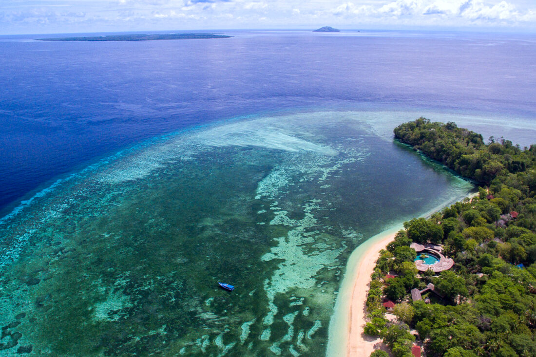 Aerial view of Siladen Resort & Spa, North Sulawesi, Indonesia.