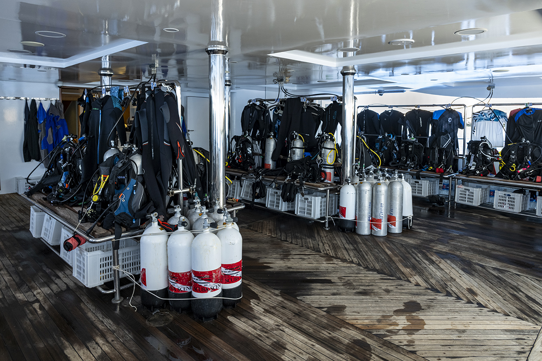 The aft dive deck on the dive yacht Scuba Scene.