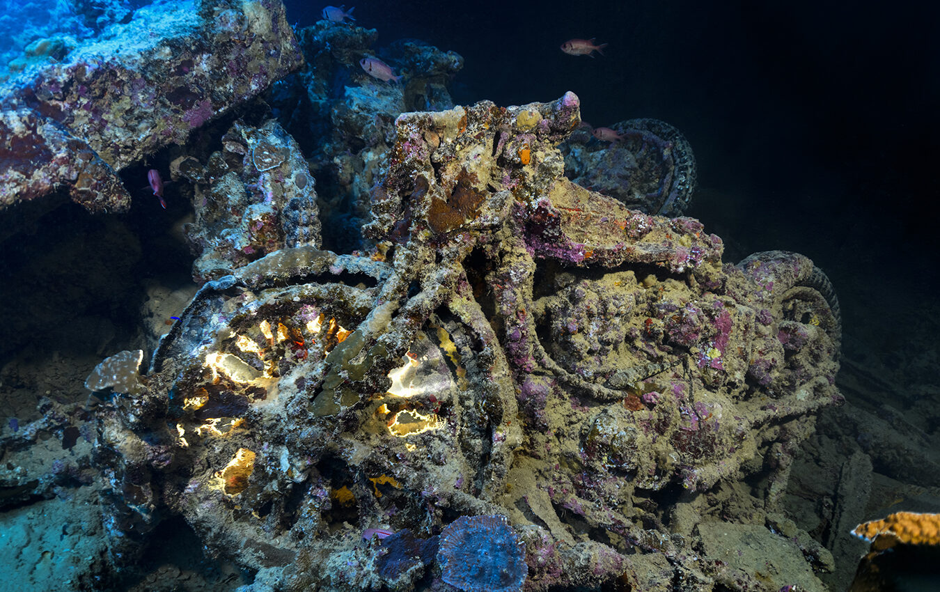 One of the many motorcycles in the holds of the Thistlgorm wreck in the northern Red Sea.