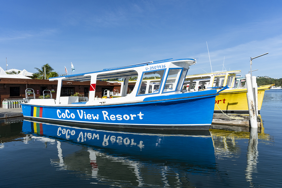 Coco View Resort's main fleet consists of five 50-foot vessels featuring hardtop roof, aft swim platform with dual ladders. Their most unique feature is a center-keel entry port, allowing divers to exit the water by climbing a ladder straight up through the middle of the boat. 